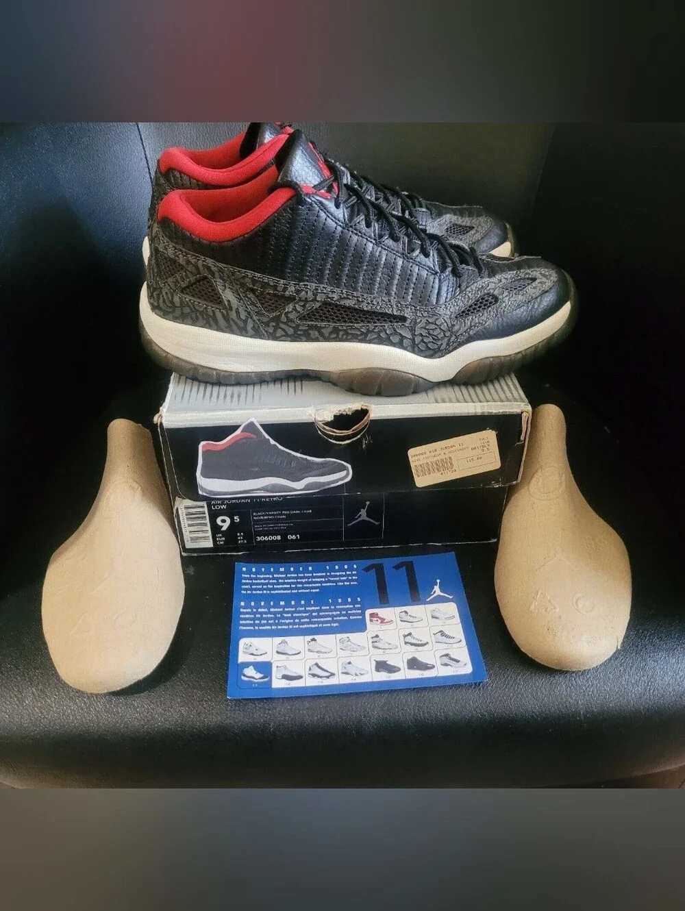Jordan Retro 11 IE 2003 Men's Size 9.5 Black Charcoal Red Basketball Shoes